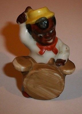 Occupied Japan Ceramic black Figurine Boy playing Bongo Drums