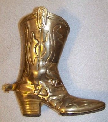 Tall Western Decor COWBOY BRASS BOOT FLOWER VASE Horse Gymkhana 