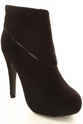 DbDk Black Fabric Zipper Ankle Platform Bootie Helana1