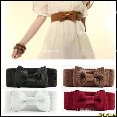 Fashion Lady Wide Elastic Stretch Bowknot Bow Tie Belt Waistband