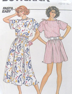   80s Misses Top Dirndl Skirt Sewing Pattern Pleats Ties Underlays 3252