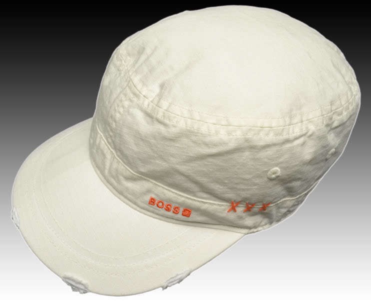   BOSS Destroyed Look White Cadet Military Commando Hat Cap Casquette