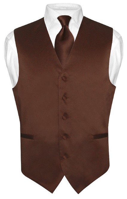 Mens CHOCOLATE BROWN Tie Dress Vest and NeckTie Set for Suit or 