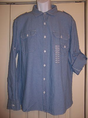 NWT Mens XL G&M Chambray Winchester 3 Pocket Shirt Blue Light Wash $34 