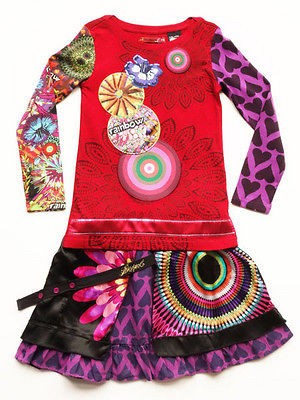 Desigual Girls Catalina Skirt & Red Camerun Shirt Set Size 5, 6, 9, 10 