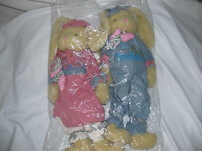   Pair Bunny Rabbits Carrot Cousins Farmer Boy Girl Plush NWT