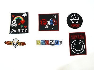 Set Of 6 pcs Skull Punk Rock Nu Metal Hard Core Bands Embroidered Iron 