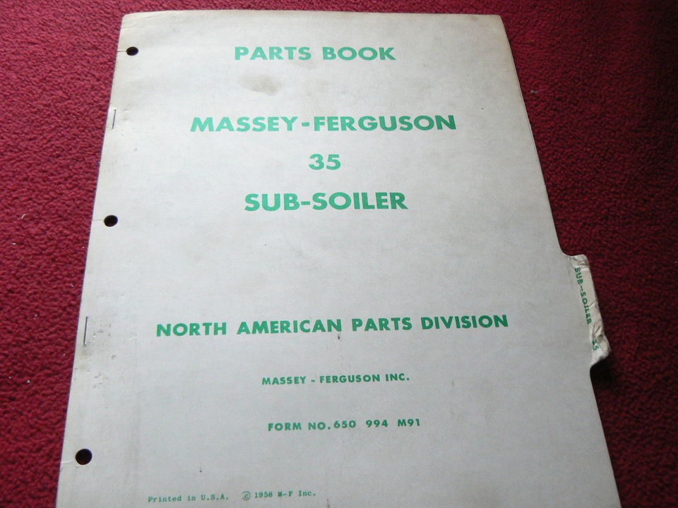 Massey Ferguson Harris 35 Subsoiler Original Dealers Parts Book