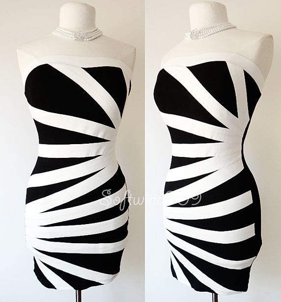 NEW Body Central Black/White Diagonal Panel Strapless Sexy Bandage 