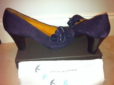 Chie Mihara Florena Purple Suede Pump Leather Flower US 8 Or 38