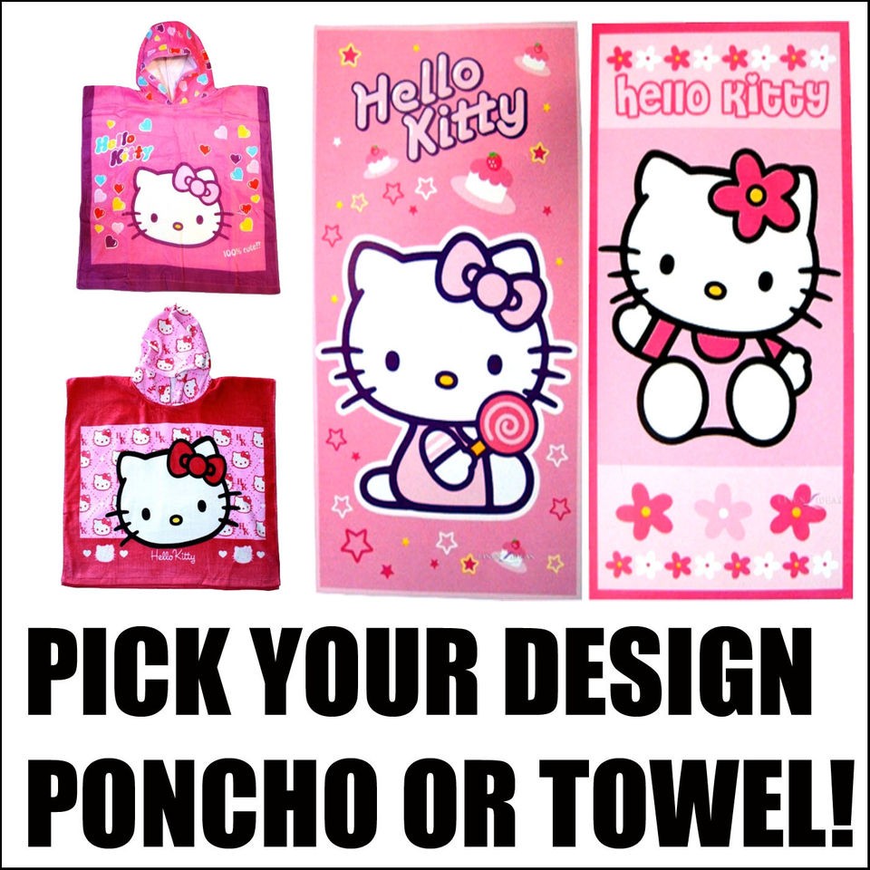   KITTY KIDS BATHROOM BATH BEACH PICK YOUR DESIGN TOWEL OR PONCHO NEW