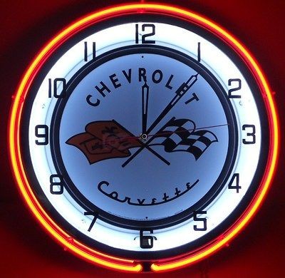 Chevy Corvette 18 Neon Clock Parts Dealer Emblem Logo Garage Sting 