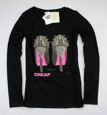   Ladys/girls Diamonds Shoes Black T shirt Size S/M/L/XL 17921