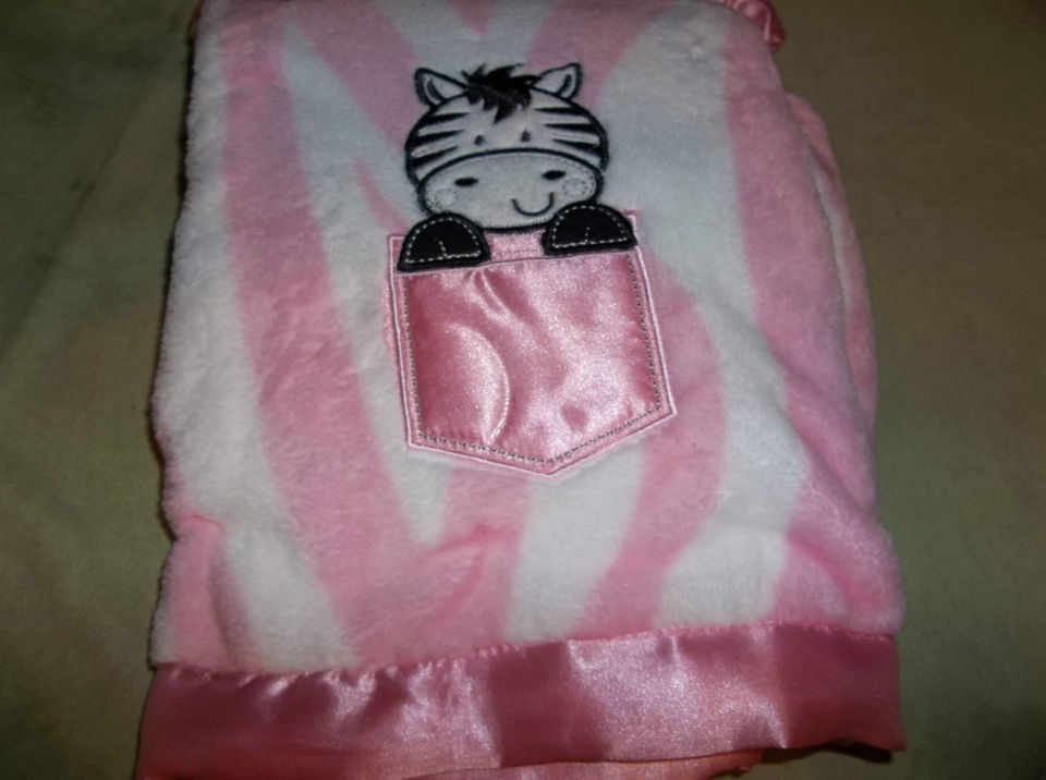 Fleece Baby Blanket Cute Pink Zebra Jungle 30 x 40 Satin Trim