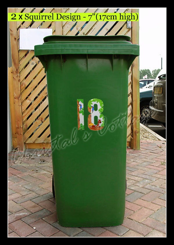 NUMBER WATERPROOF STICKER SQUIRREL COLOUR HOSUSE NO. GARAGE DOOR BIN 