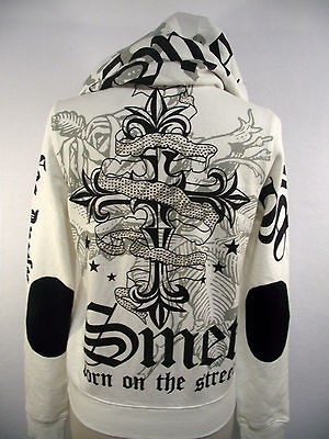 SMET CHRISTIAN AUDIGIER WOMENS PLATINUM RIBBON SKULL TATTOO HOODIE 