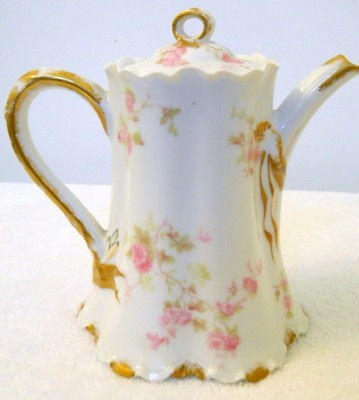 Vintage Tea Pot 100+ Yrs Old Haviland Limoges France Red Pink Rose 