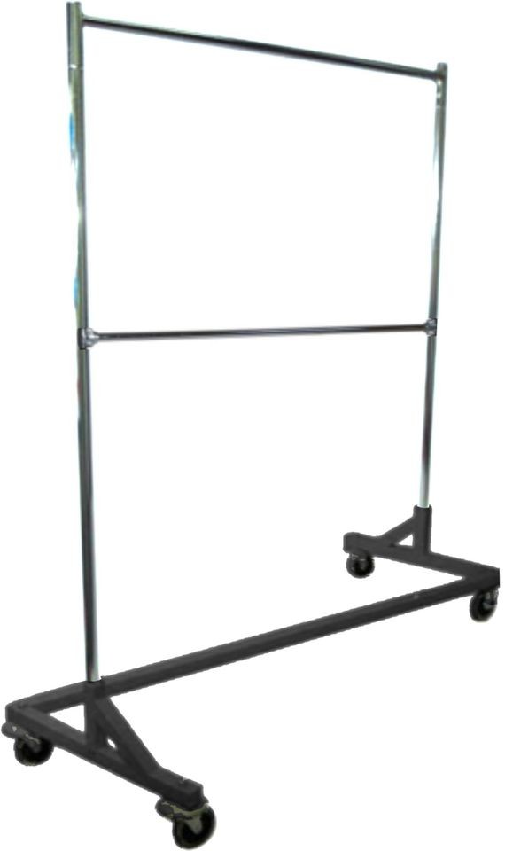   SHIPPING   Double Rail Bar Rolling Z Rack Garment Rack with Black Base