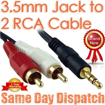 5mm Jack Audio  TV DVD iPhone iPod iPad To Twin 2x RCA Phono 