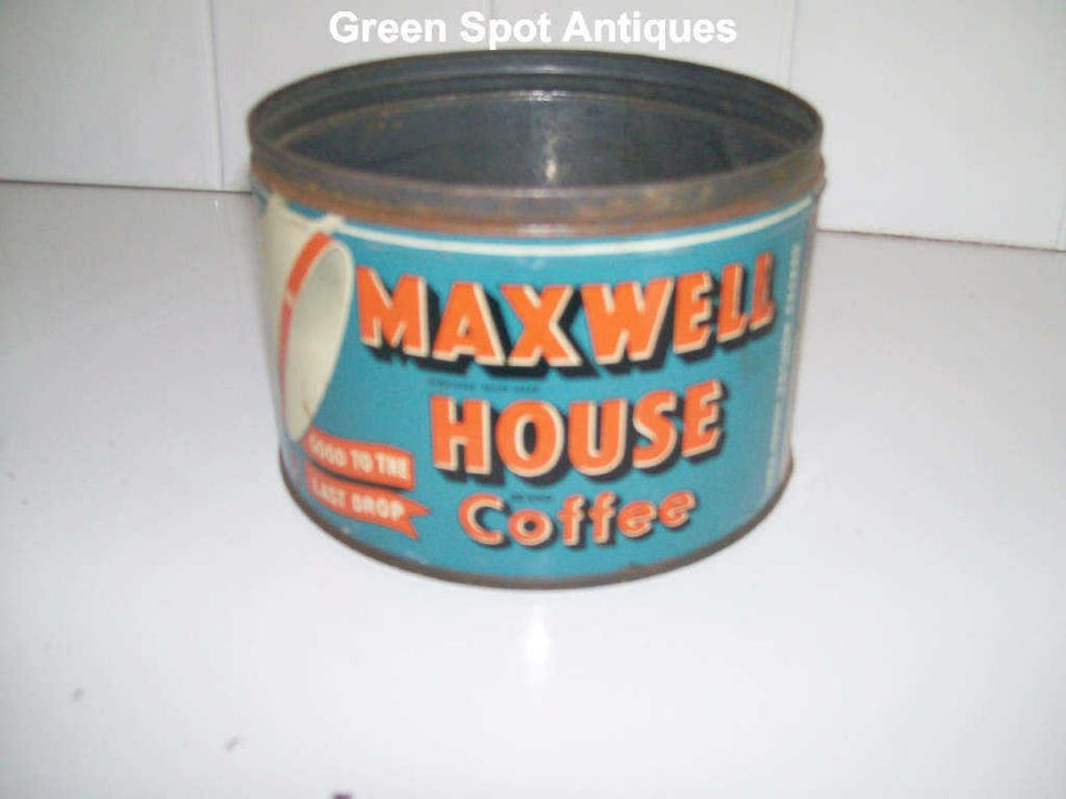 Maxwell House Coffee Tin, Orange, Blue, White, No Lid