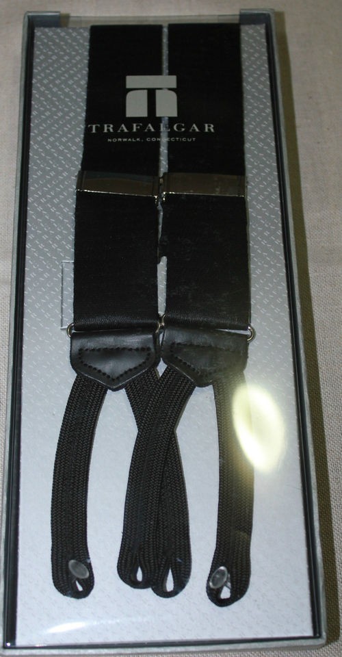 NIB TRAFALGAR FORMAL SATIN BRACES/SUSPENDERS WITH FABRIC TIPS   BLACK