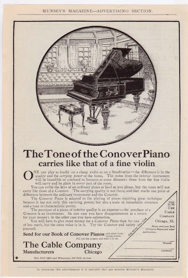 CONOVER Model Baby GRAND PIANO Vintage 1906 Antique REPRINT 