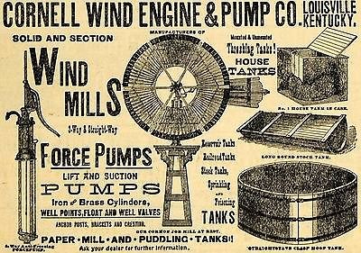 1890 Ad Cornell Wind Mill Engine Force Pumps Tanks Agriculture 