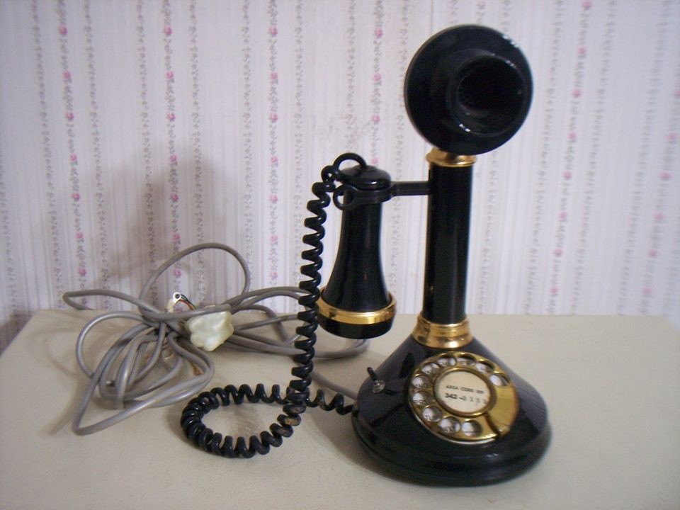 VINTAGE DECO TEL BLACK CANDLESTICK ROTARY DIAL TELEPHONE