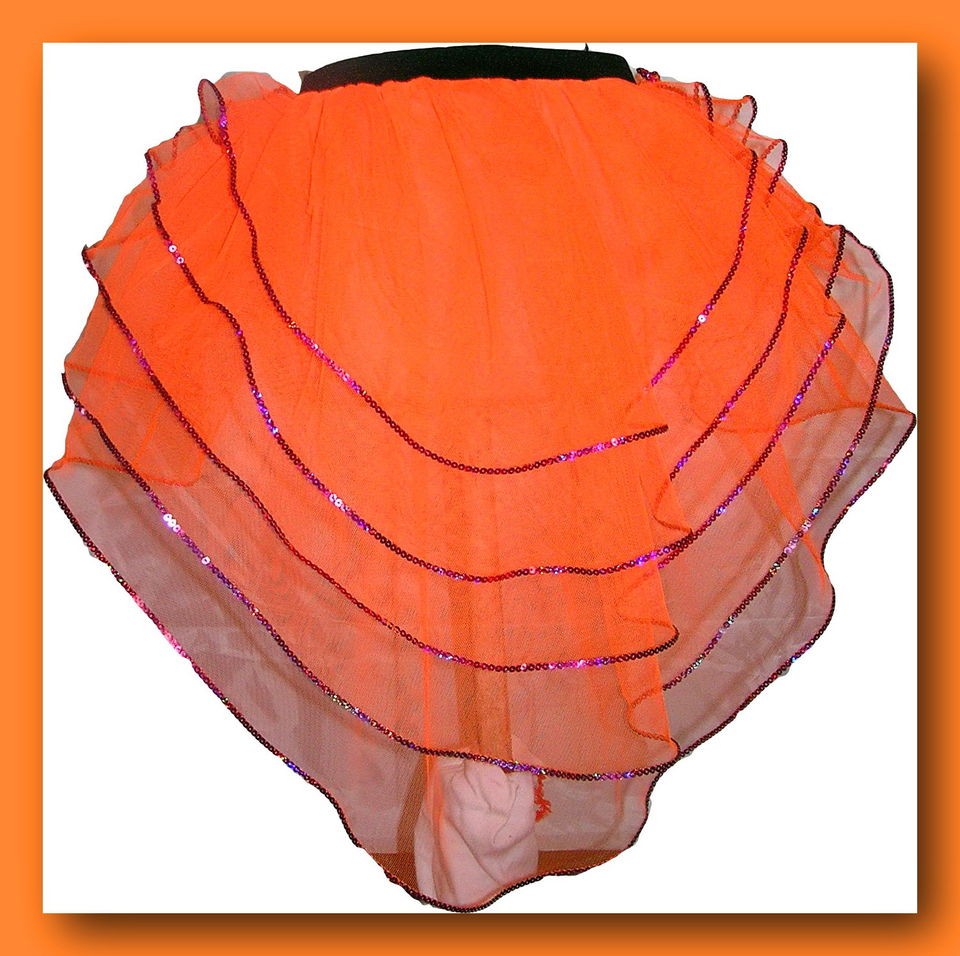 Neon UV Orange peacock bustle tutu skirt dance fancy costumes 