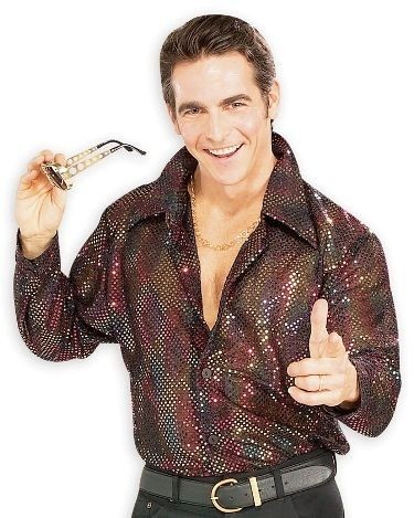 New Retro 70s Disco Sequin Shirt Mens Halloween Costume