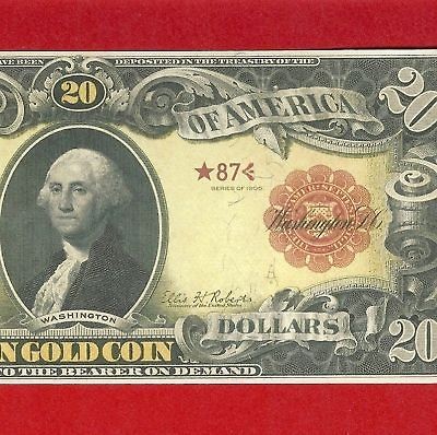 COPY US CURRENCY 1905★ LARGE $20 GOLD★ CERT TECHNICOLOR