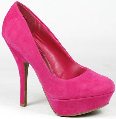 Fuchsia Pink Suede Round Toe High Heel Platform Pump 8 us Bamboo Dash 