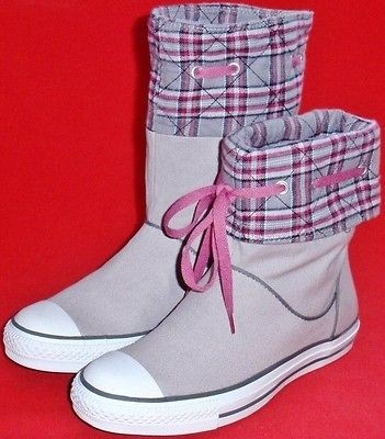 NEW Womens CONVERSE ALL STAR ROCK ANDOVER HI Gray/Pink Plaid Boots 