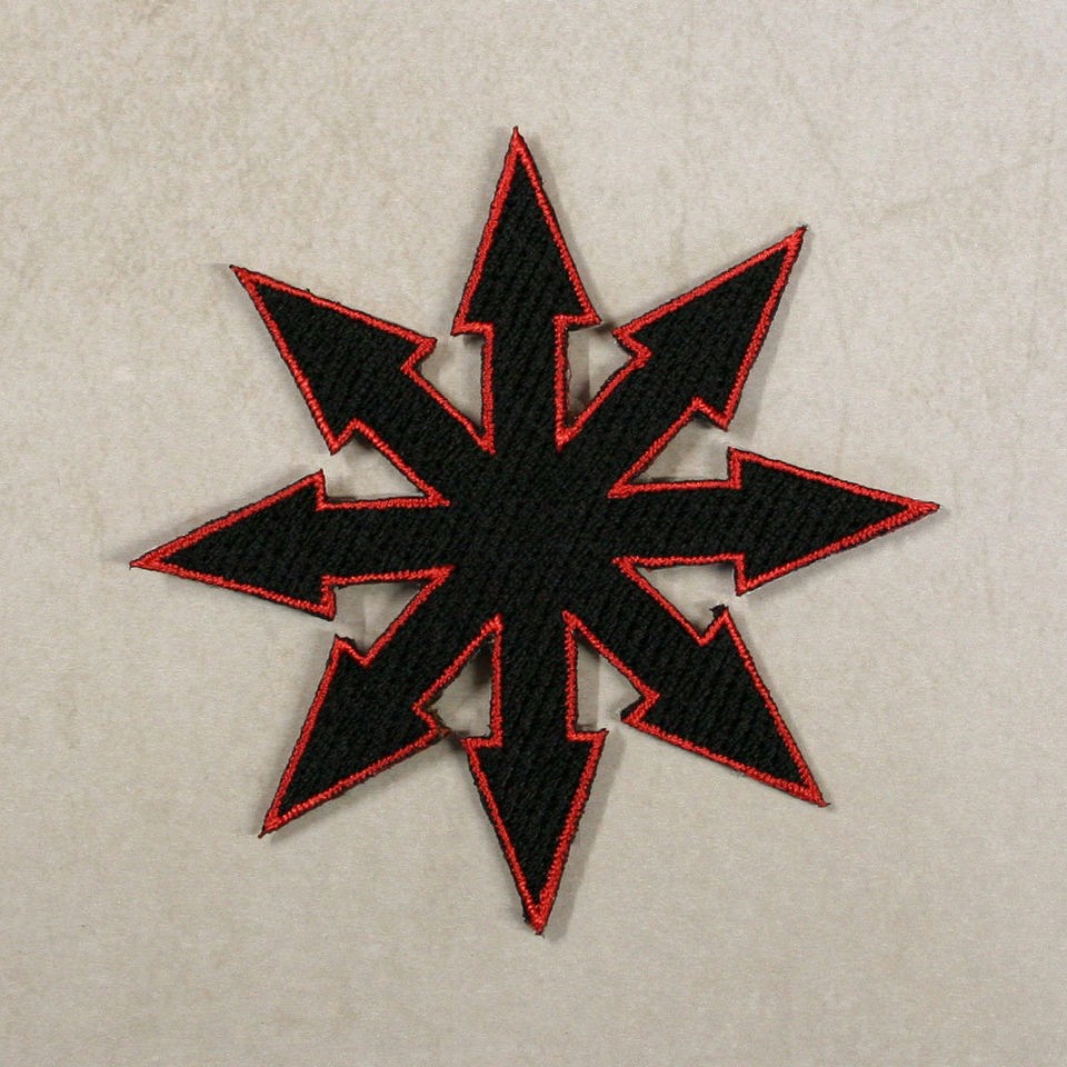 Embroidered CHAOS SYMBOL Patch, Sew or Iron On, 3 diameter, Black w 