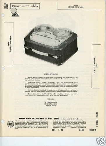 Saba TC75 TK75 Tape Recorders Sams PhotoFact Docs