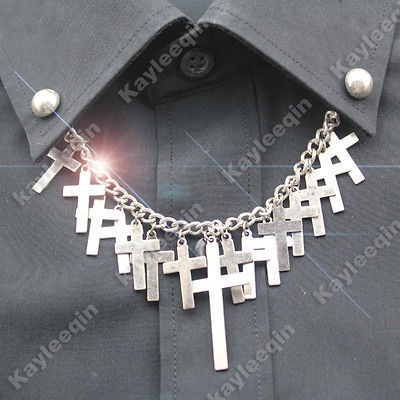   Multi Cross Dot Chain Stud Shirt Collar Neck Tips Brooch Pin Punk