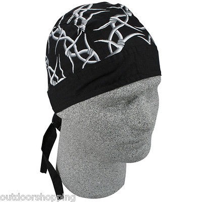   GREY BARBED WIRE COTTON ADJUSTABLE BANDANA HEADWRAP   Tie In The Back