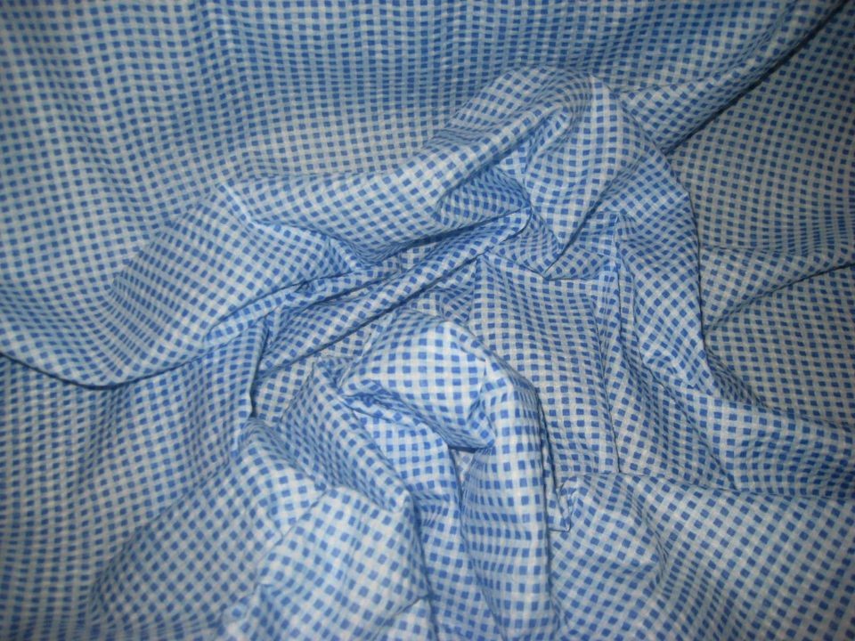 BLUE/WHITE CHECKED SEERSUCKER 100% COTTON FABRIC 59 WIDE BTY