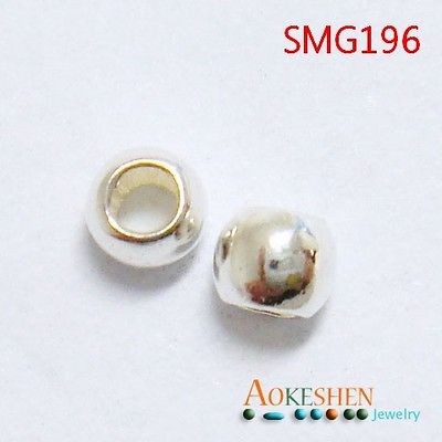 10pcs 3mm 1.8mm hole Genuine 925 Sterling Silver Loose Spacer Round 