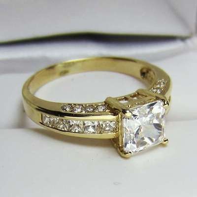 STUNNING TOP PRINCESS CUT MAN MADE DIAMOND ENGAGEMENT RING 14K SOLID 