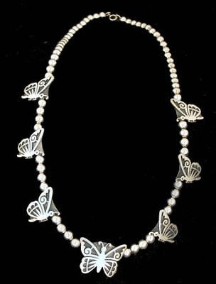 Hopi WEAVER SELINA Sterling Butterfly Overlay Necklace