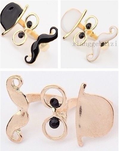   Punk Unisex Cosplay Enamel Hat Glasses Mustache Double Fingers Ring