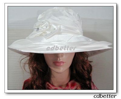   Church Garden Tea Party Women Grace Fabric White Wide Brim Hats Caps