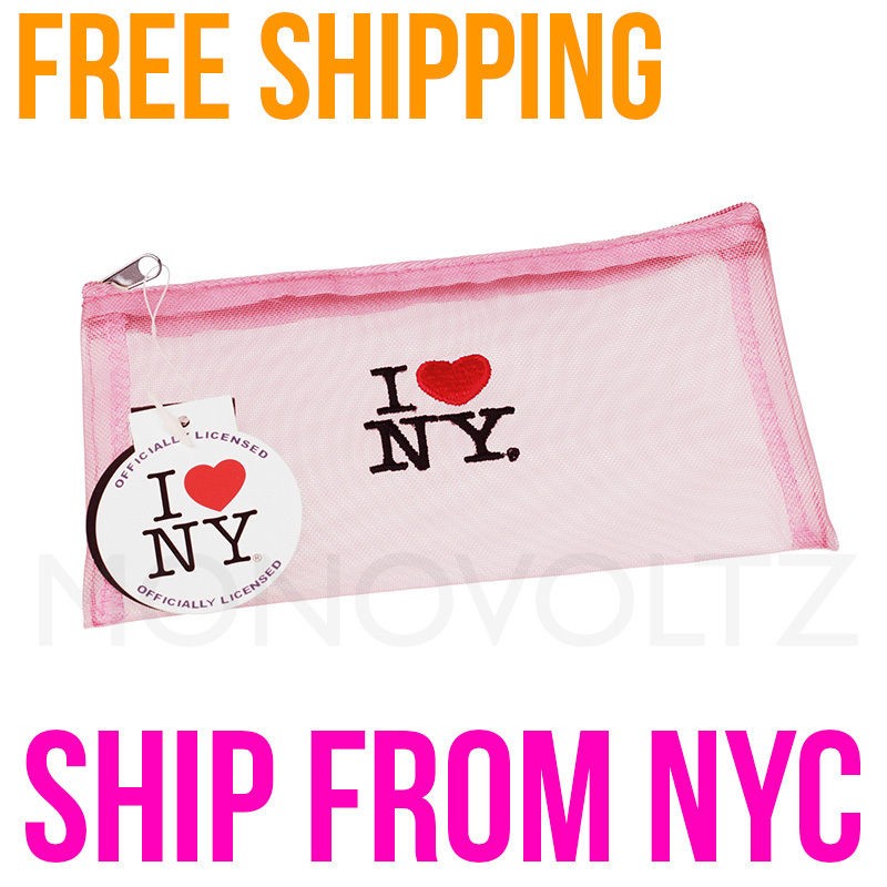 Love NY Mesh Cosmetic Makeup Hand Bag Transparent Case Clutch / Pink 
