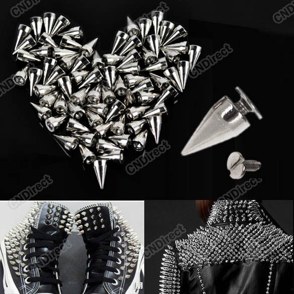 100pcs 14mm Silver Metal Bullet Stud Rivet Spikes Belt Leather craft 