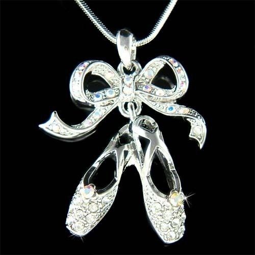 Swarovski Crystal BALLERINA Slippers Ballet Dance Shoes Pendant 