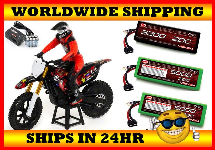 Venom Atomik Metal Mulisha MM 450 1/4 RC Motorcycle 2X FREE LIPO 