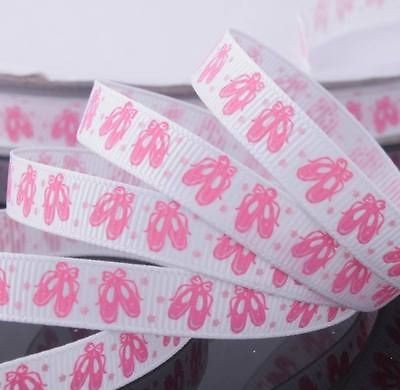 10 yards 3/89mm BALLERINA BALLET SHOES STARS Printed grosgrain ribbon 