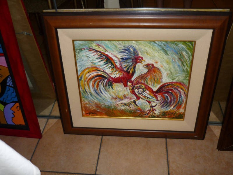 COCKFIGHT Pelea de Gallos MIGUEL ALFARO Painting Art
