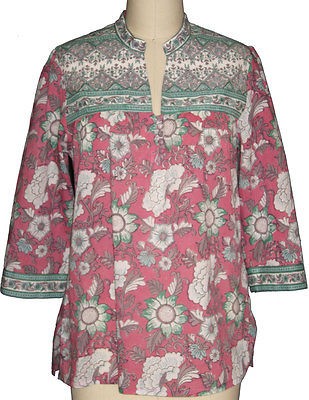 Anokhi pink & mint floral blouse with contrast yoke   100% Cotton 